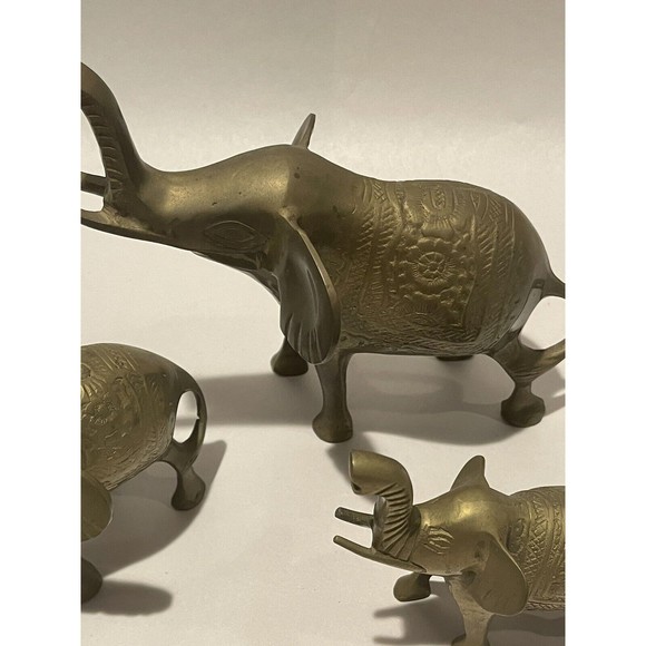 Set Of 3 Very Detailed BRASS ELEPHANTS FAMILY Figures Made in India - Picture 2 of 15